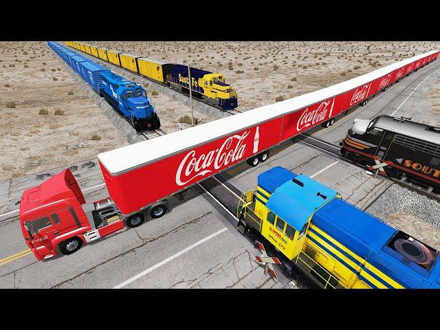 Long Giant Truck Accidents on Railway and Train is Coming #12 | BeamNG Drive