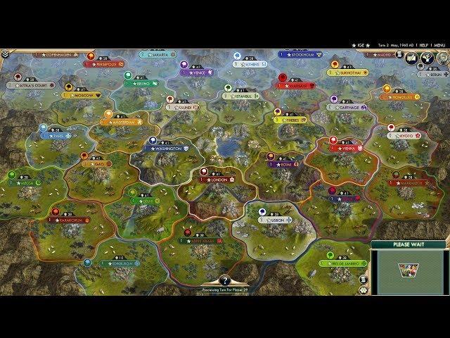 Civ 5 AI Only Timelapse: Chaos of Modern World