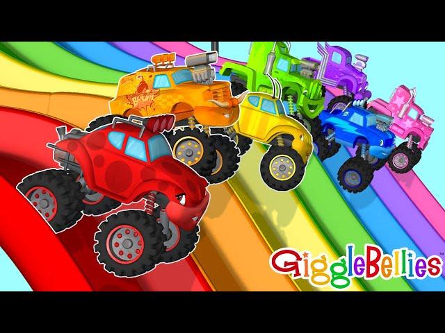 Monster Trucks Desert Adventure Park | Monster Trucks Learning Videos For Kids | GiggleBellies