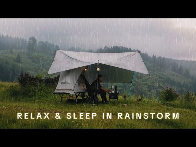 SOOTHING RAINSTORM SOUND️ Cozy, Soothing Sound of Rain on Tent (Solo Camping in Rain)