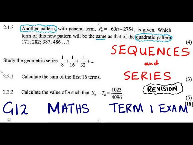 Mathematics Grade 12 Number Patterns , Sequences and Series Exam Term 1 Revision