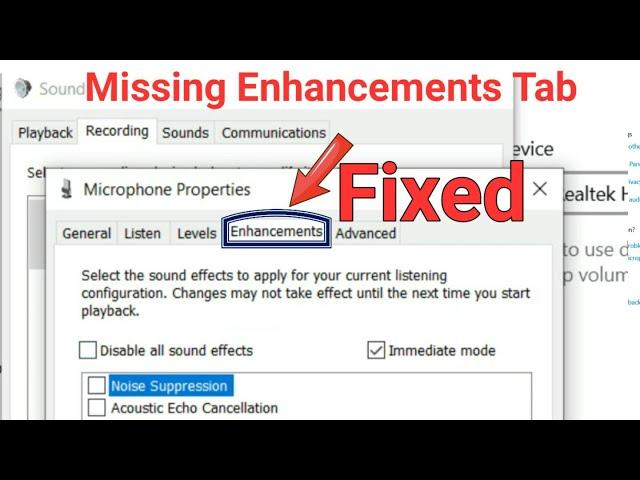 How To Get Enhancements Tab On Windows 10 On Both Speaker And Michrophone Properties?
