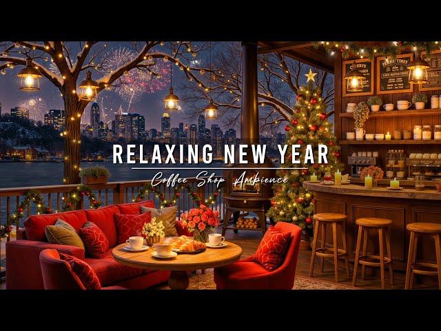 New Year's Eve Ambience  Cozy Winter Coffee Shop with Relaxing Jazz Instrumental Music & Fireworks