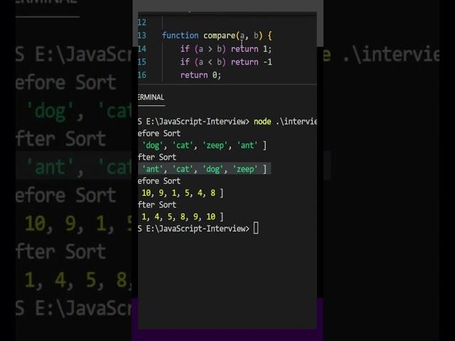 Sort array of elements using sort() in JavaScript | JS Interview Questions #24 | #shorts #short #js