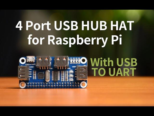 Waveshare USB HUB HAT, 4 Port USB HUB HAT For Raspberry Pi, USB To UART Onboard