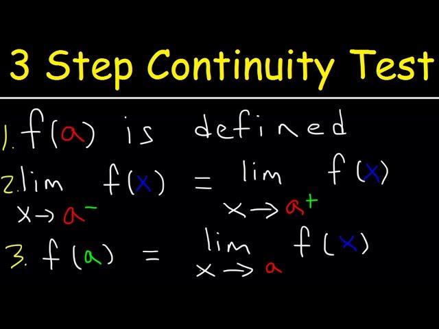 3 Step Continuity Test, Discontinuity, Piecewise Functions & Limits | Calculus