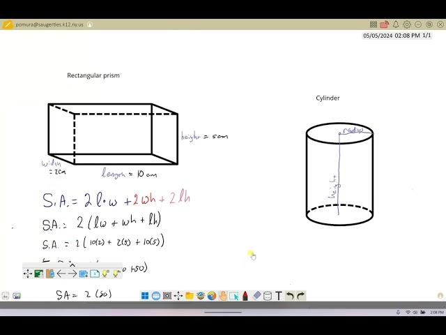 Surface area and volume of a rectangular prism and a cylinder