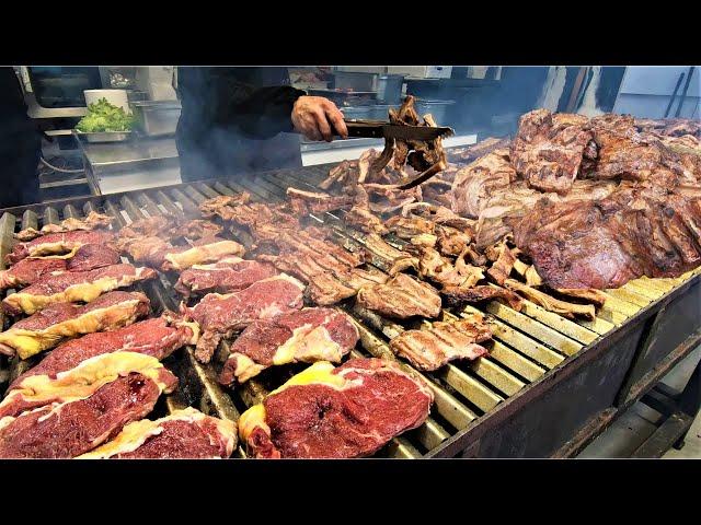 Argentina Street Food  Giant Grill with Huge Beef Steaks, Pork Sausages and Ribs