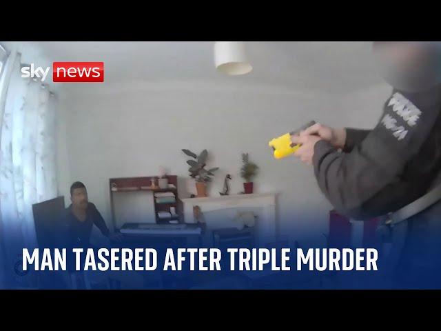 Watch: Bodycam footages shows suspect Tasered after triple murder