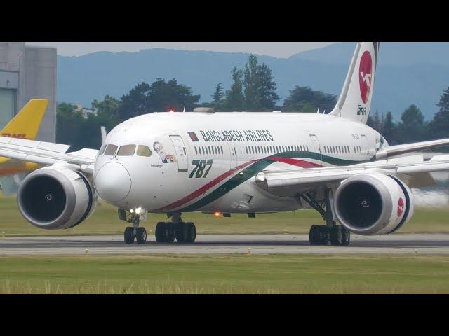 4K | *RARE* Biman Bangladesh Boeing 787-8 Dreamliner landing & takeoff at Geneva/GVA/LSGG