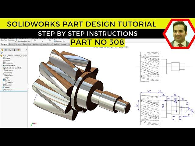 SolidWorks Tutorial: Designing a Gear with Twisted Teeth | Part No 308