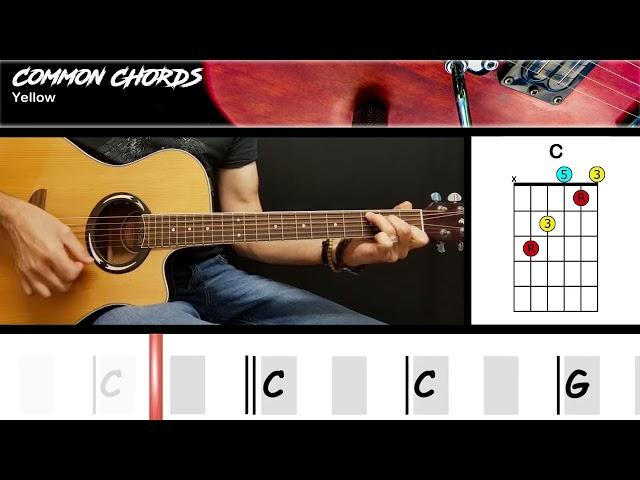 Yellow - Coldplay | EASY GUITAR CHORDS | Common Chords