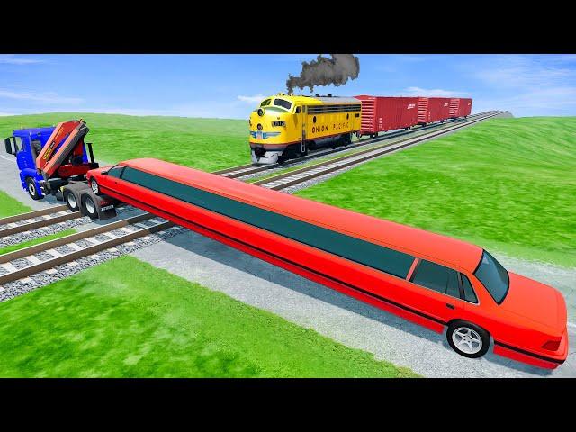 Long car is transported across rails - BeamNG