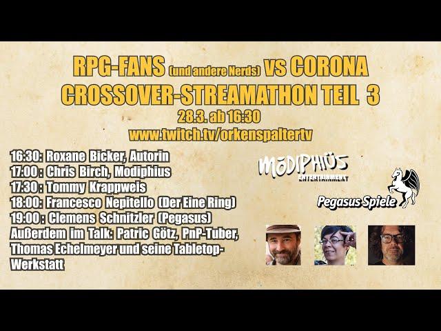 Crossover-Streamathon: Teil 3 - mit Modiphius, Tommy Krappweis, Roxane Bicker, Francesco Nepitello