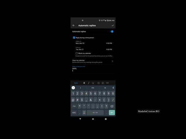 How to set Out of Office automatic replies in Microsoft Outlook for Android?