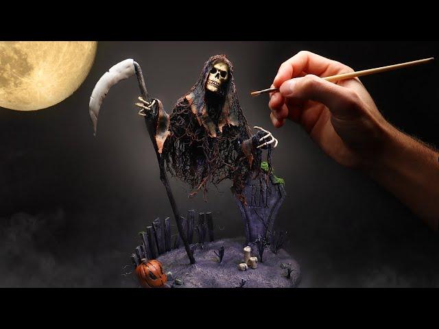 I Made a "Floating" Grim Reaper Diorama! - Polymer Clay Halloween Timelapse Tutorial