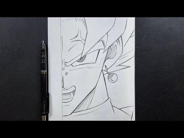 Anime sketch | how to draw black goku half easy step-by-step