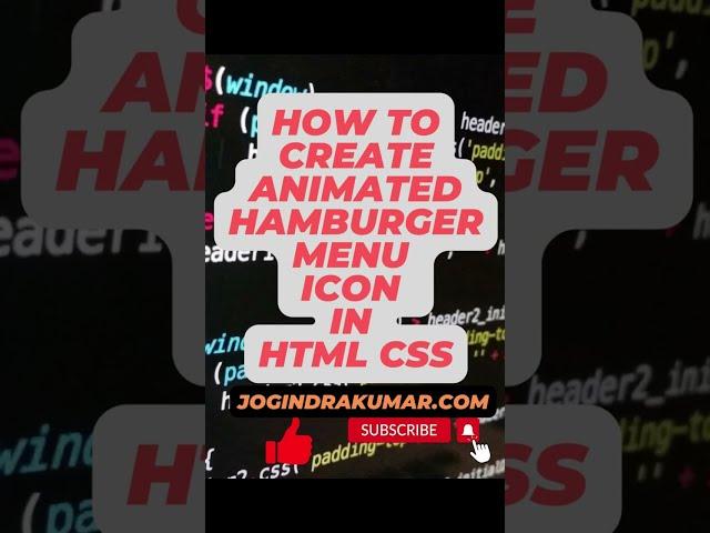 HOW TO CREATE ANIMATED HAMBURGER MENU ICON IN HTML CSS #html #css #javascript #shorts #hamburger