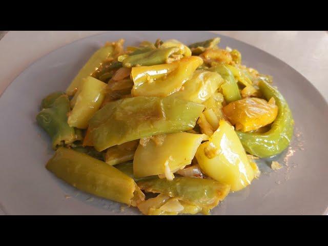 Fried peppers with green tomatoes. It is so, simple, and so delicious! 100% 