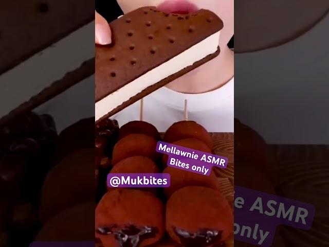 Mellawnie ASMR chocolate ice cream sandwich mochi Rice cake biscuit mukbang bites only #shorts #new