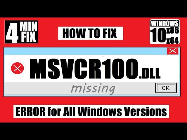 How To Fix The program can't start because MSVCR100.dll is Missing Error Windows 10 64Bit/32bit