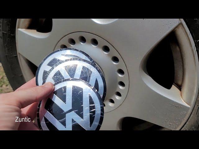 VW new beetle  wheel center hub caps sticker emblem decal install of 90MM Little Dome Stickers