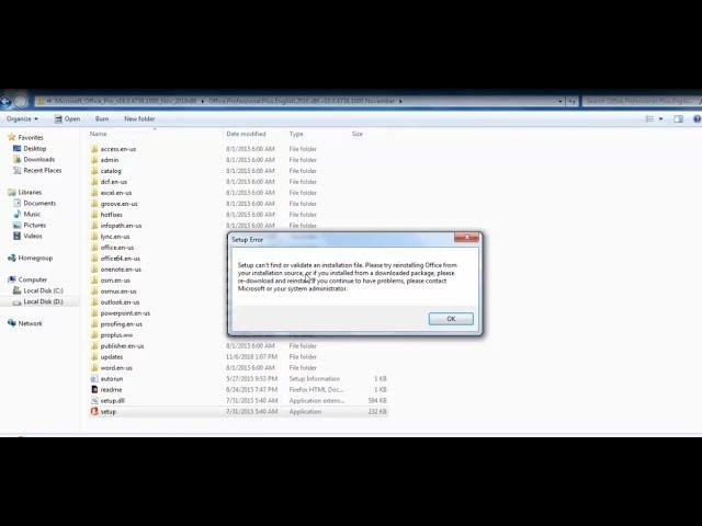 (MS OFFICE) Setup can't find or validate an installation file.