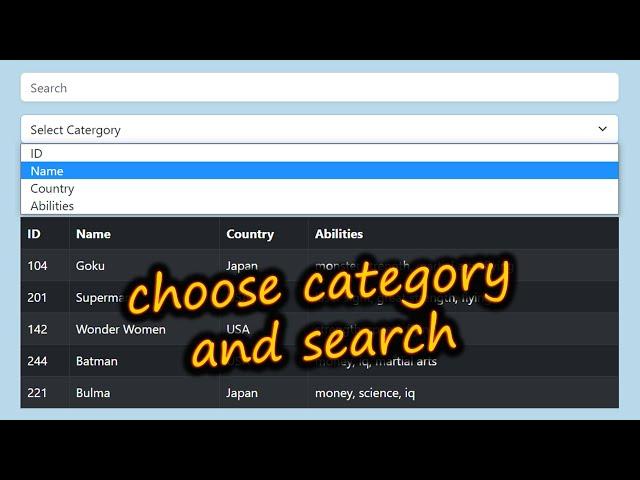 How to Search By Category Inside HTML Table using JavaScript