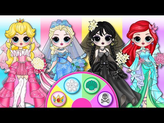 If Elsa, Wednesday & Peach Get Wonderful Wedding Dresses | DIY Paper Dolls Fashion