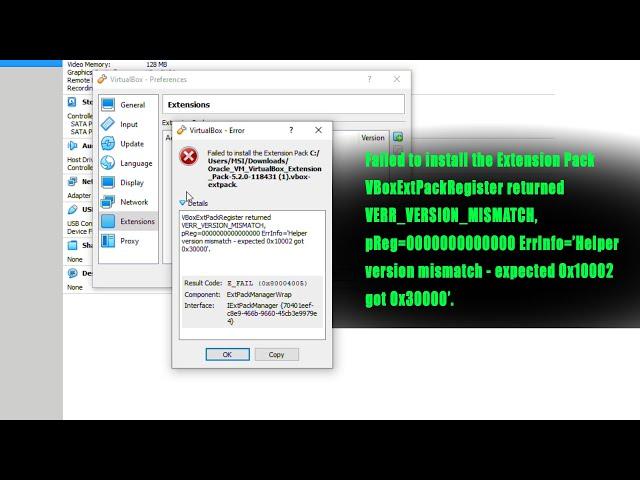Failed to install the Extension Pack in Virtual Box
