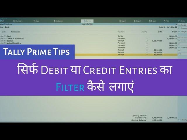 How to Filter Only Debit or Credit Entries in Tally Prime