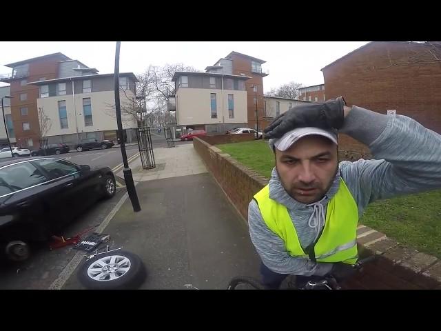 How you coming fast cyclist crash into man repairing car HD QUALITY ORIGINAL VIDEO  █▬█ █ ▀█▀