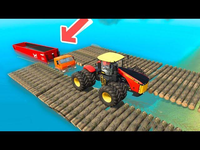 ПОСТРОИЛИ 2 МОСТА ЧТОБЫ СПАСТИ КАМАЗ - Farming Simulator 22 по сети