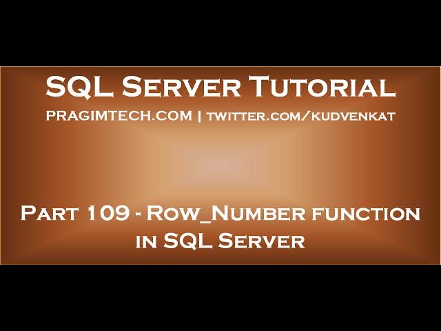 Row Number function in SQL Server