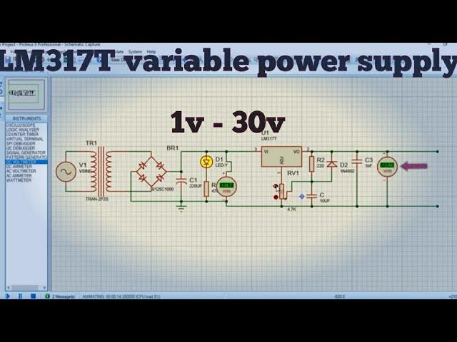 lm317t adjustable voltage regulator circuit using proteus  proteus tutorial