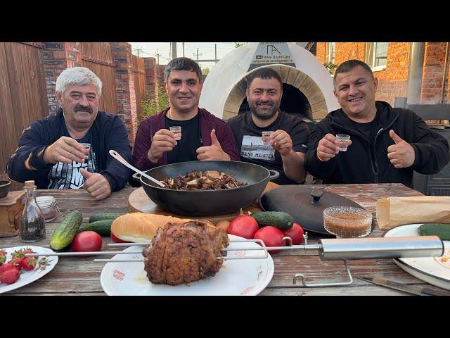 Suddenly we came to visit Sasha and prepared dinner! Lamb Kebab, Roast Duck and Meatloaf