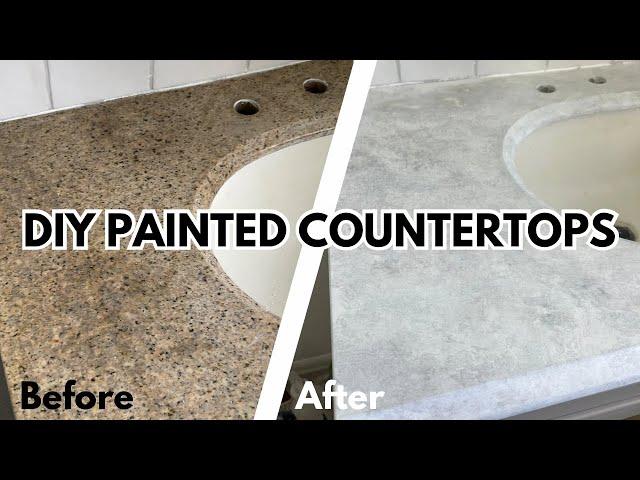 How to Paint Bathroom Countertops: Faux Stone DIY // Goodbye Granite!