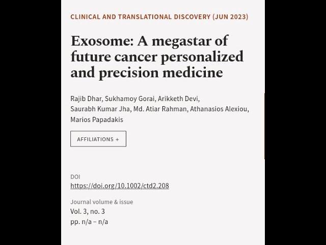 Exosome: A megastar of future cancer personalized and precision medicine | RTCL.TV