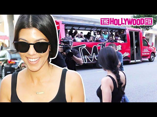 Kourtney Kardashian Is Spotted By The TMZ Tour Bus While Leaving Lunch At Mr. Chow In Beverly Hills