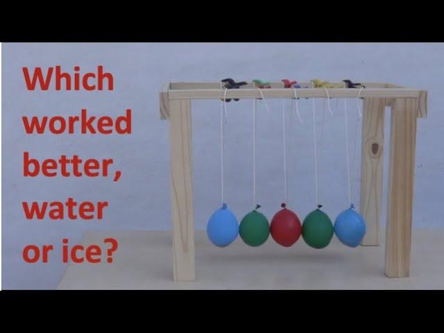 Newton's cradle with water balloons versus frozen water balloonns
