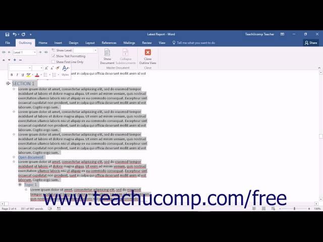 Word 2016 Tutorial Collapsing and Expanding Outline Text Microsoft Training