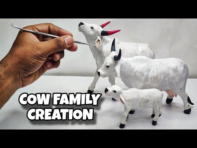 Sculpting clay: Making Cow Family with clay / Clay Animals Art