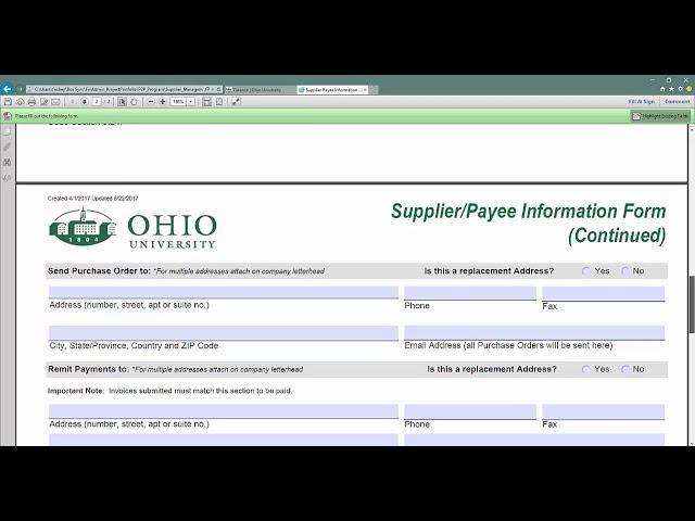 Supplier Payee Information Form