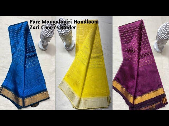 Pure Mangalagiri Handloom Pattu Sarees CottonSilk With Zari Check's BorderSarees#womenneeds