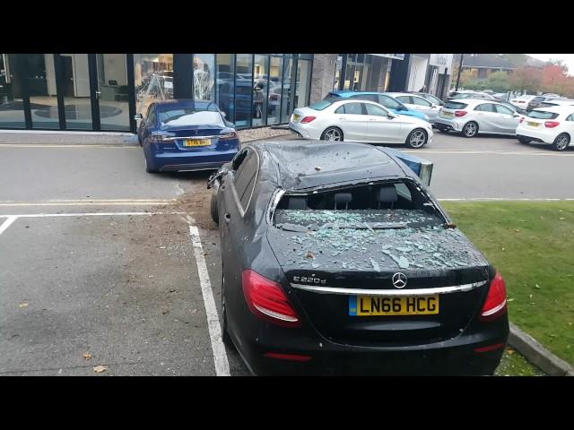 Tesla crashes into Mercedes-Benz dealership