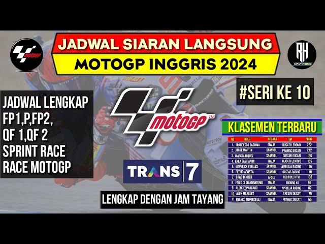 Jadwal Motogp Inggris 2024~GP Inggris 2024 Seri ke 10~Klasemen Motogp 2024~Jadwal Motogp 2024~Live