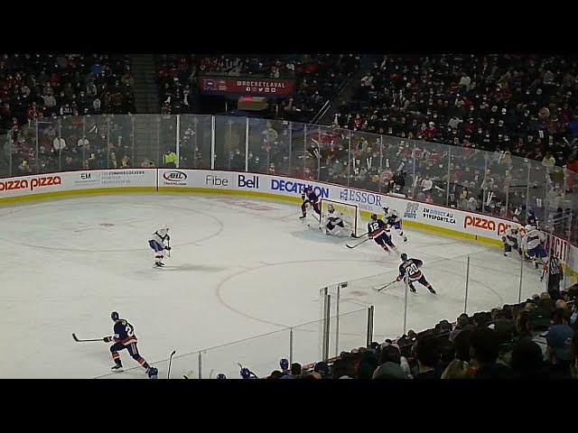 Chris Terry of the Bridgeport Islanders scores vs. the Laval Rocket 11/12/21