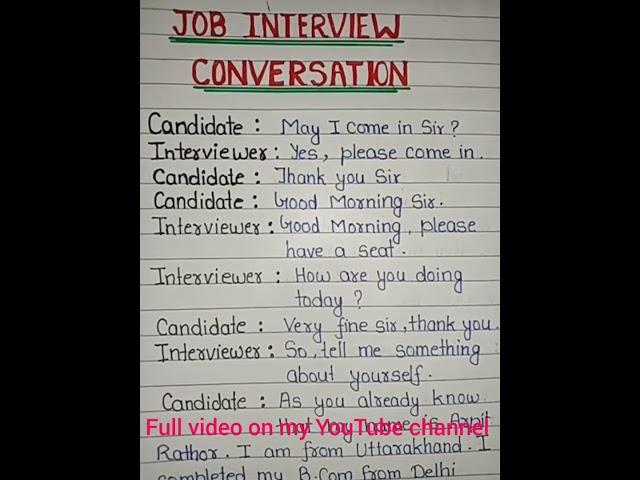 Job Interview Conversation||dialogue between interviewer and candidate||job Interview questions||