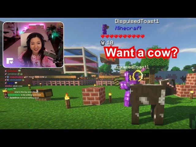 Disguised Toast donates a cow to Fuslie.... with a twist | Minecraft