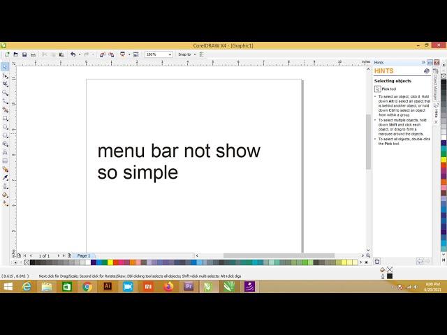 menu bar not show in coreldraw